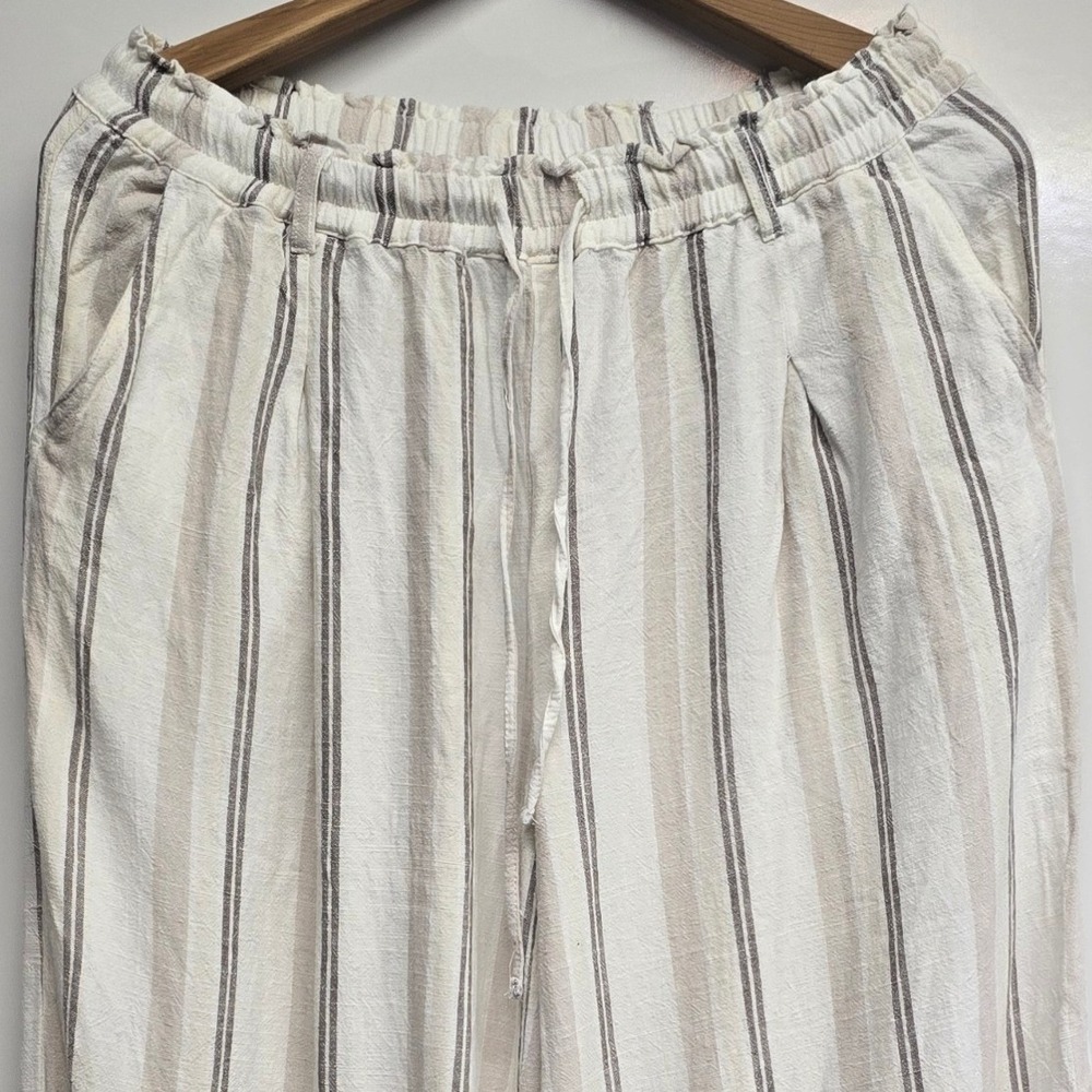 Becool‎ Womens Medium Striped Wide Leg Pants Elastic Linen Blend Resortwear - Picture 3 of 8